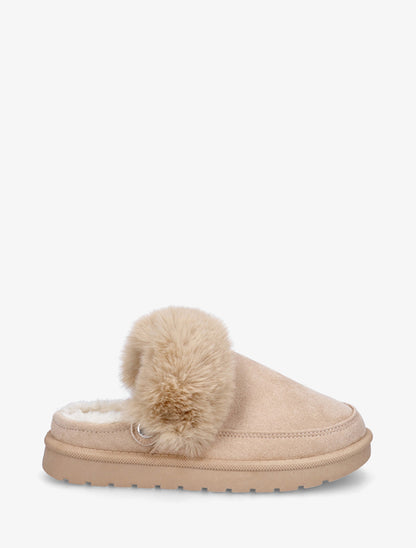 Mules plates fourrées - Beige - 1