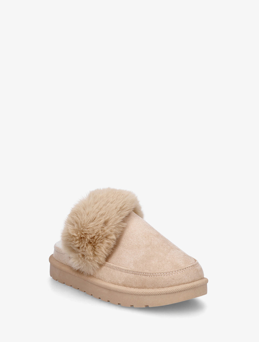 Mules plates fourrées - Beige - 2
