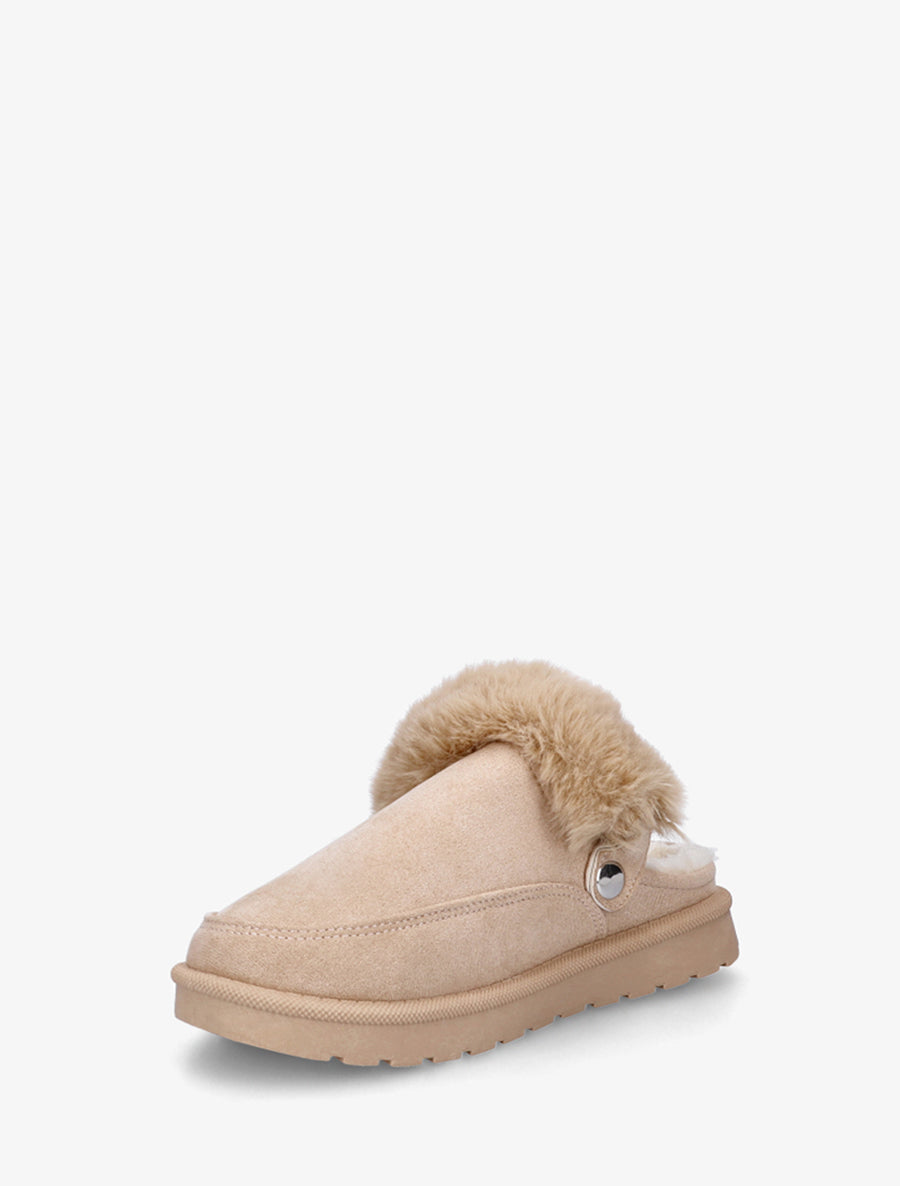 Mules plates fourrées - Beige - 3