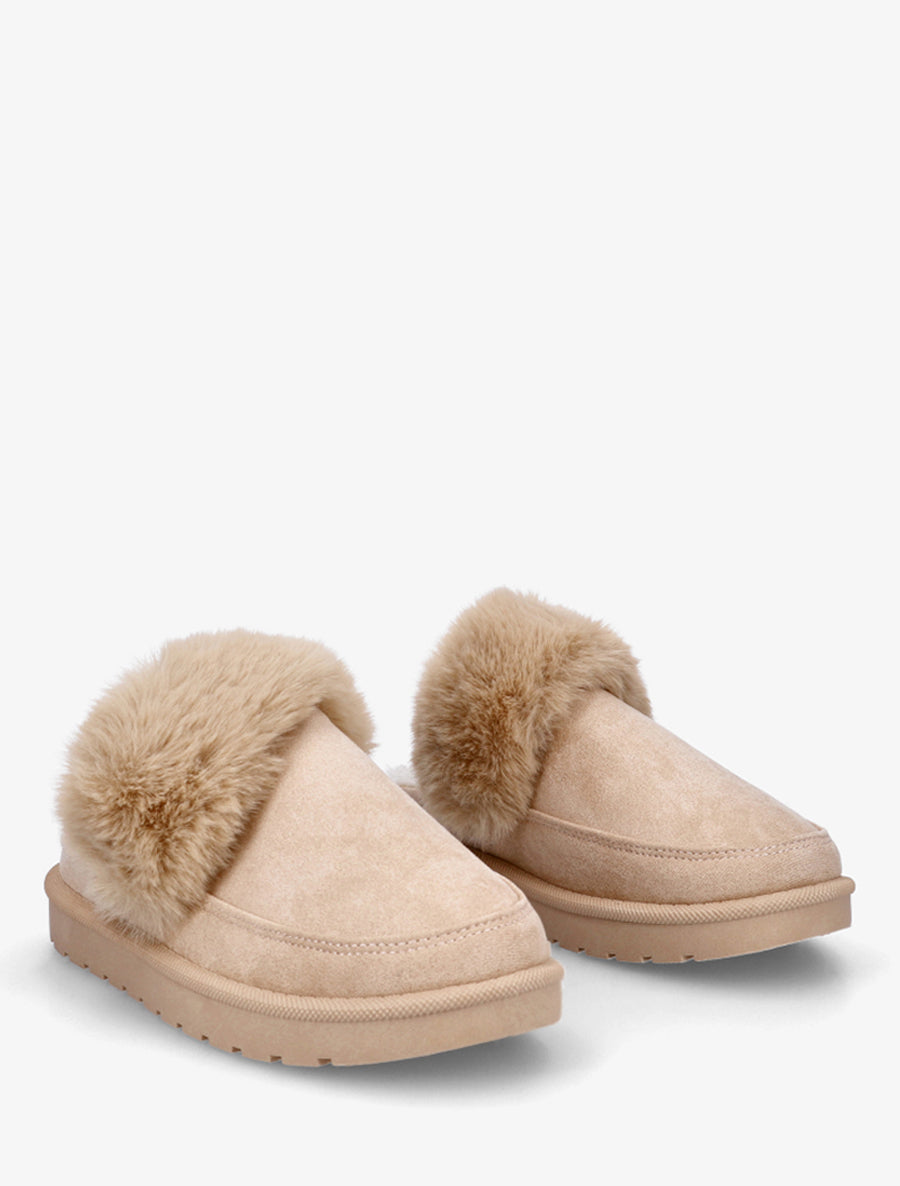 Mules plates fourrées - Beige - 4