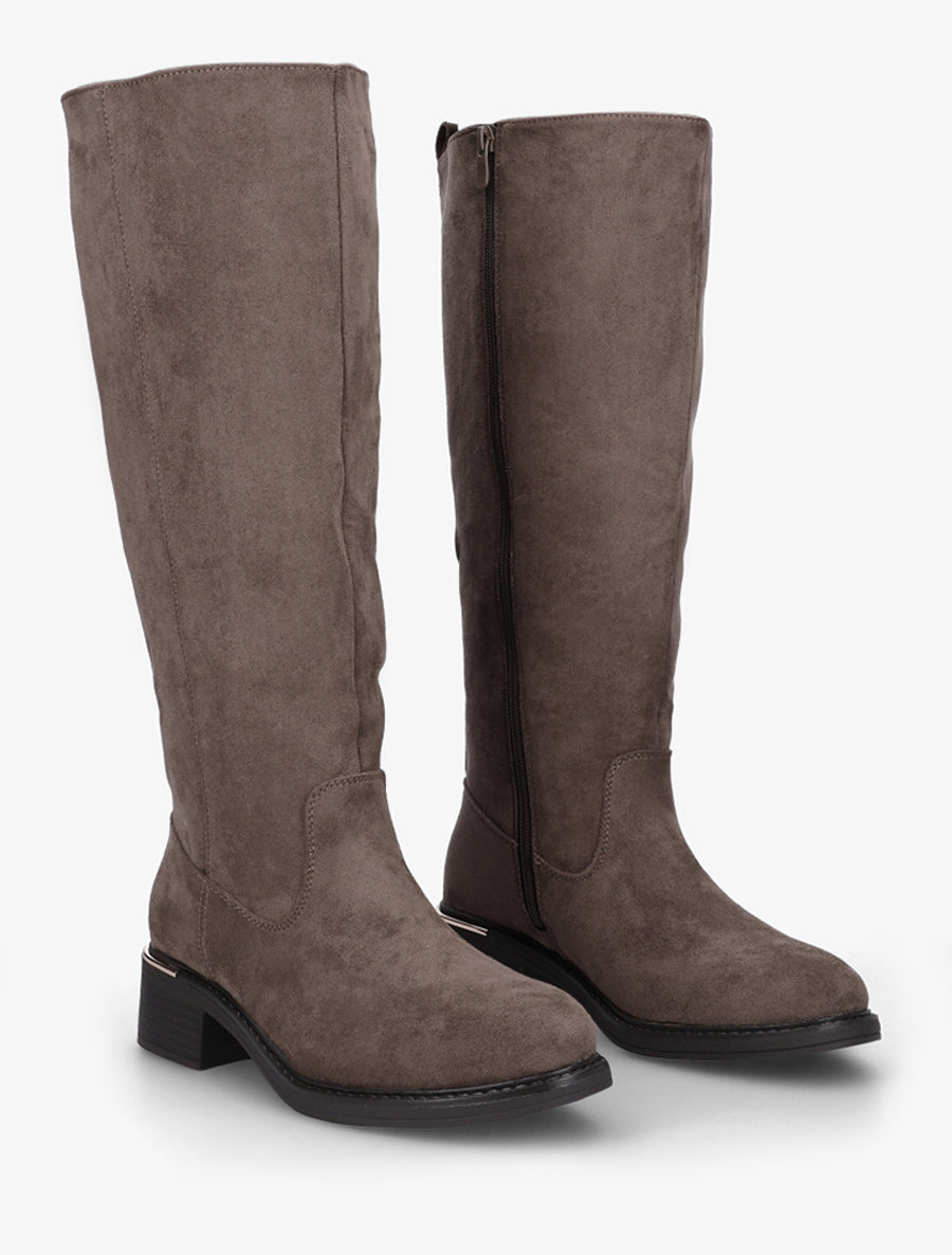 Bottes cavalières en suédine - Taupe - 4