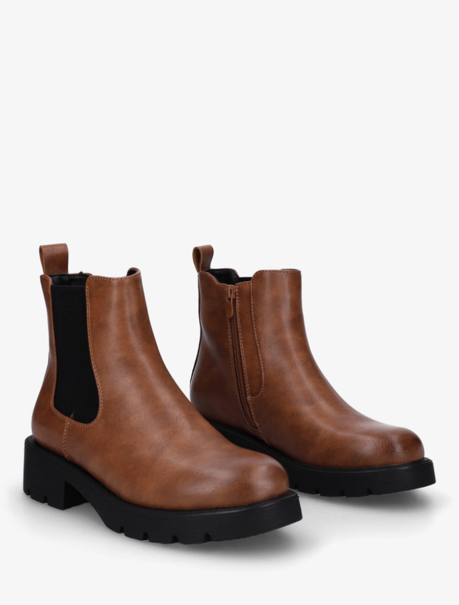 Bottines élastiquées à semelle crantée - Camel - 4