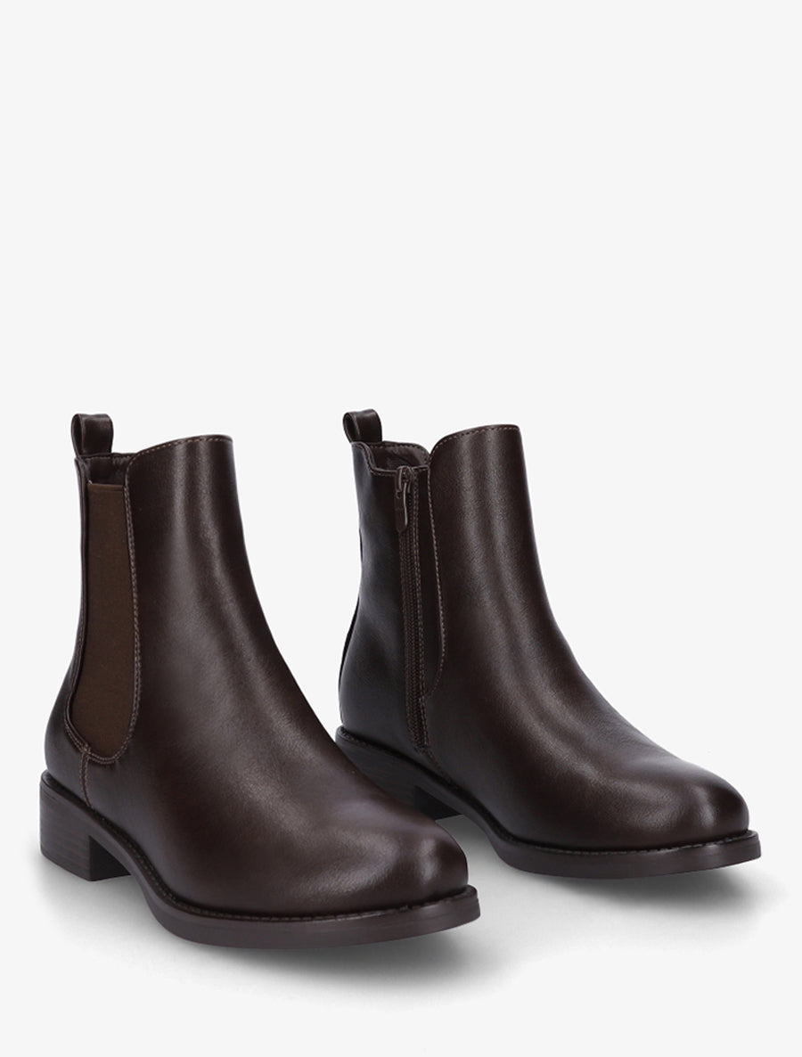 Bottines en simili à cheville élastiquée - Marron - 4