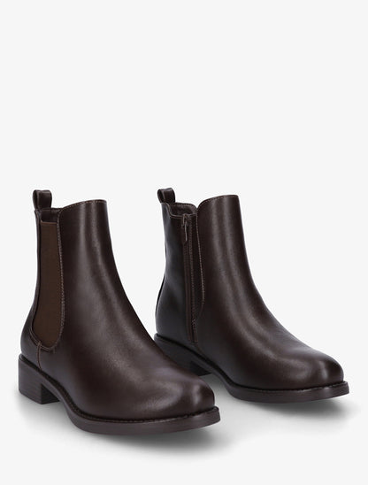 Bottines en simili à cheville élastiquée - Marron - 4