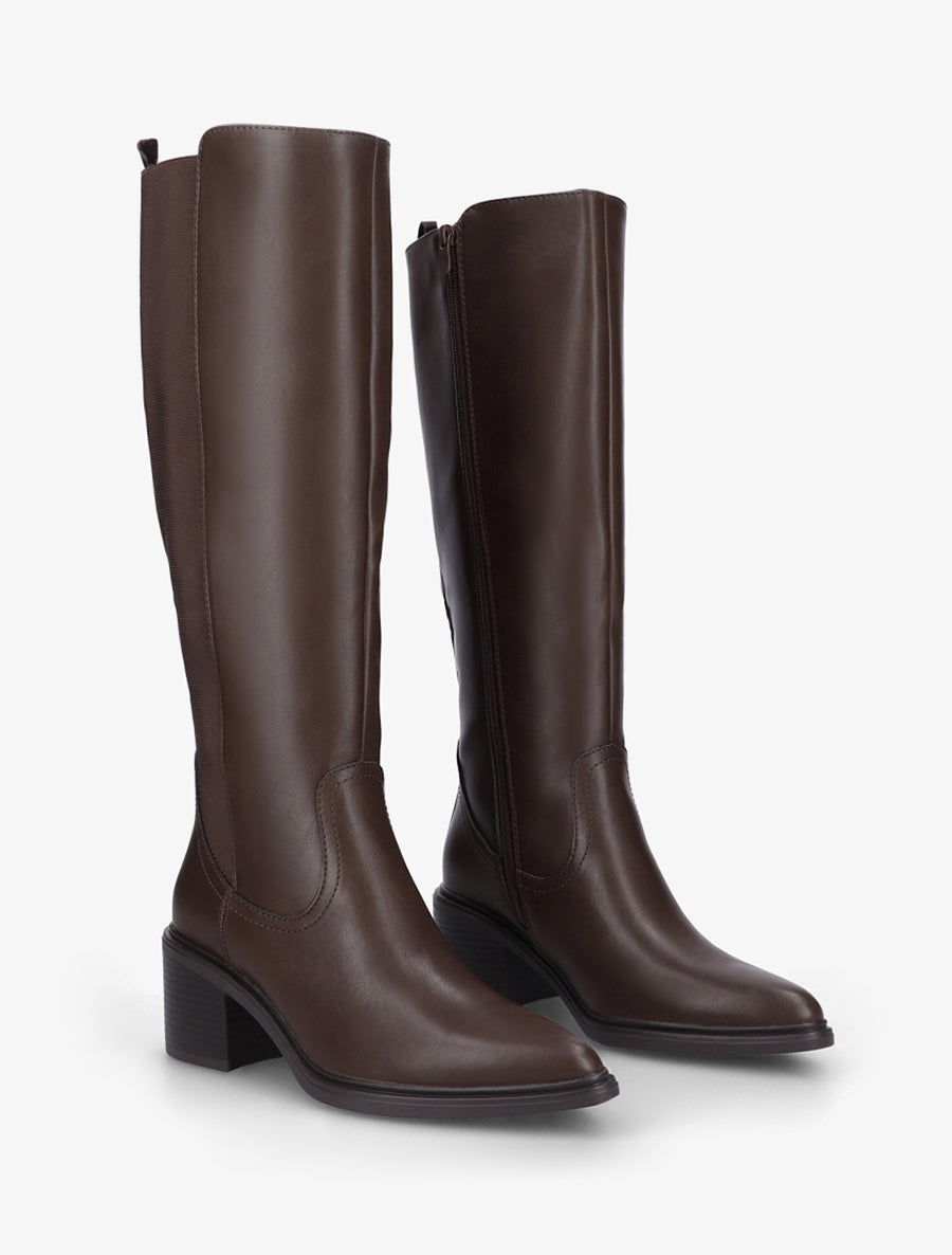 Bottes élastiquées en simili à bouts pointus - Marron - 4