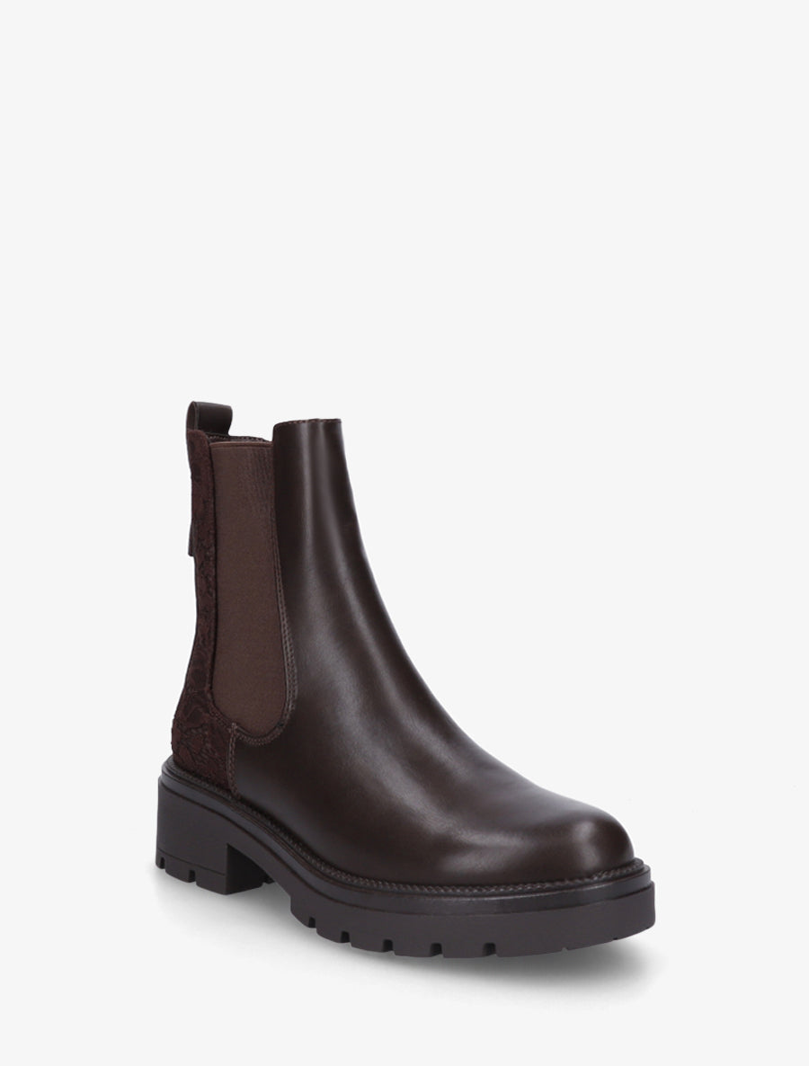 Bottines élastiquées à contrefort en dentelle - Chocolat - 2