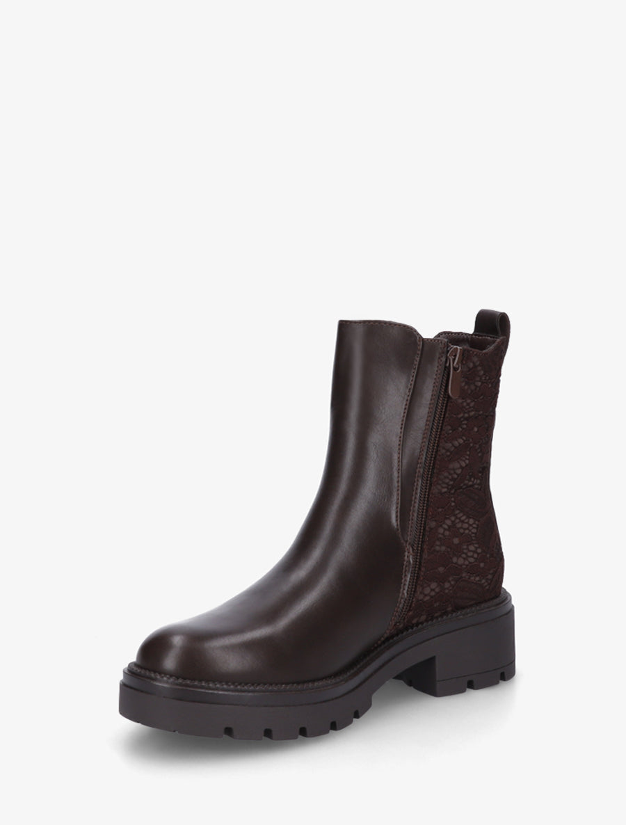 Bottines élastiquées à contrefort en dentelle - Chocolat - 3