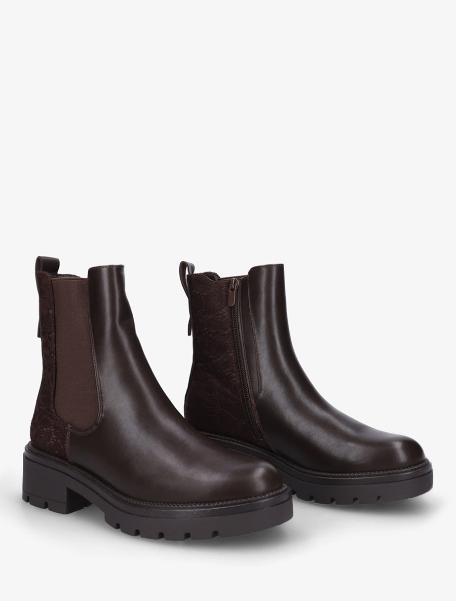 Bottines élastiquées à contrefort en dentelle - Chocolat - 4