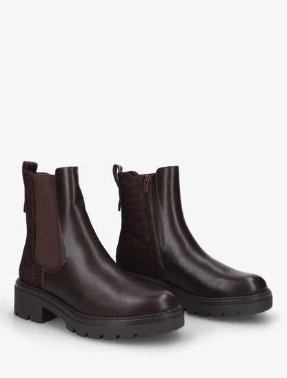 Bottines élastiquées à contrefort en dentelle - Chocolat - 4