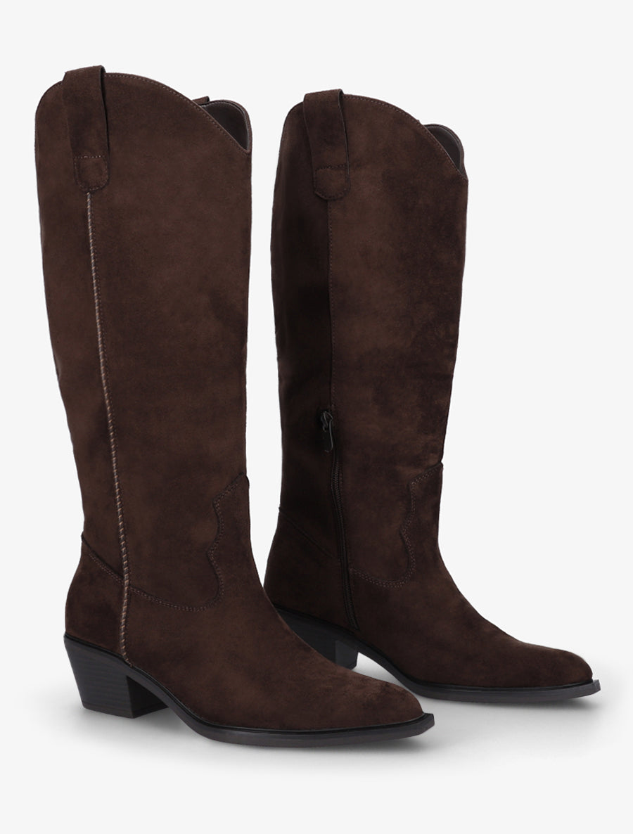 Bottes en suédine style santiags - Chocolat - 4