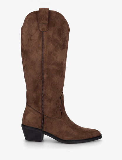Bottes en suédine style santiags - Marron - 1