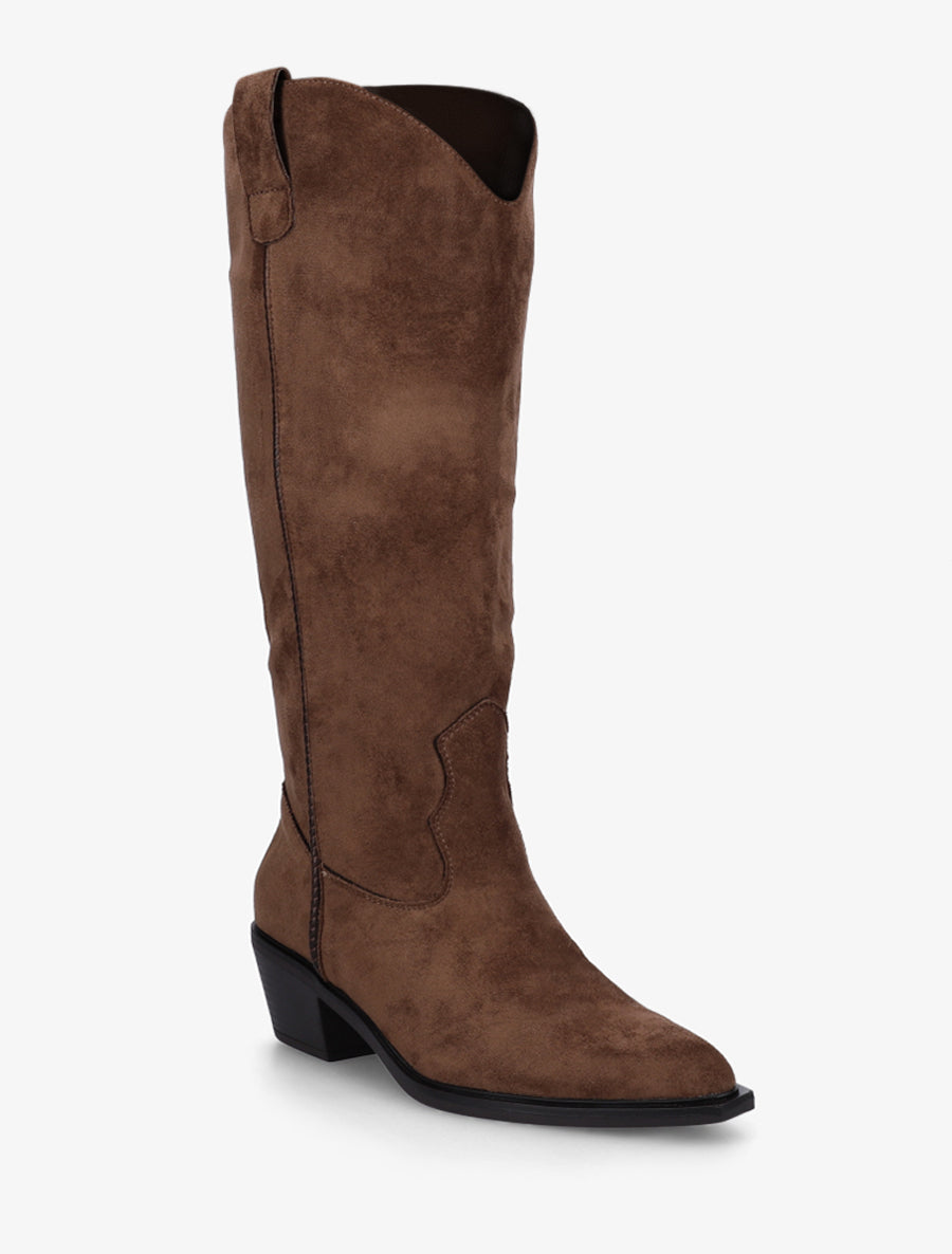Bottes en suédine style santiags - Marron - 2