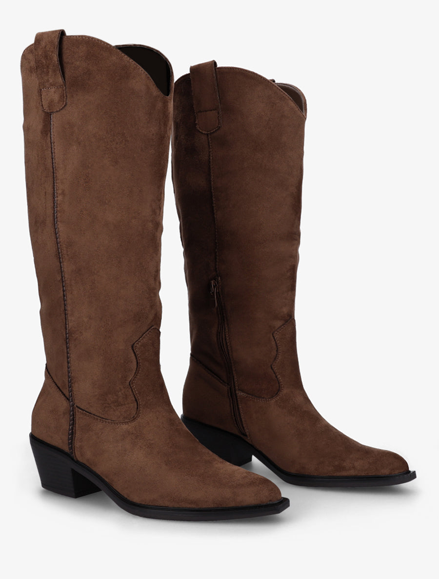 Bottes en suédine style santiags - Marron - 4