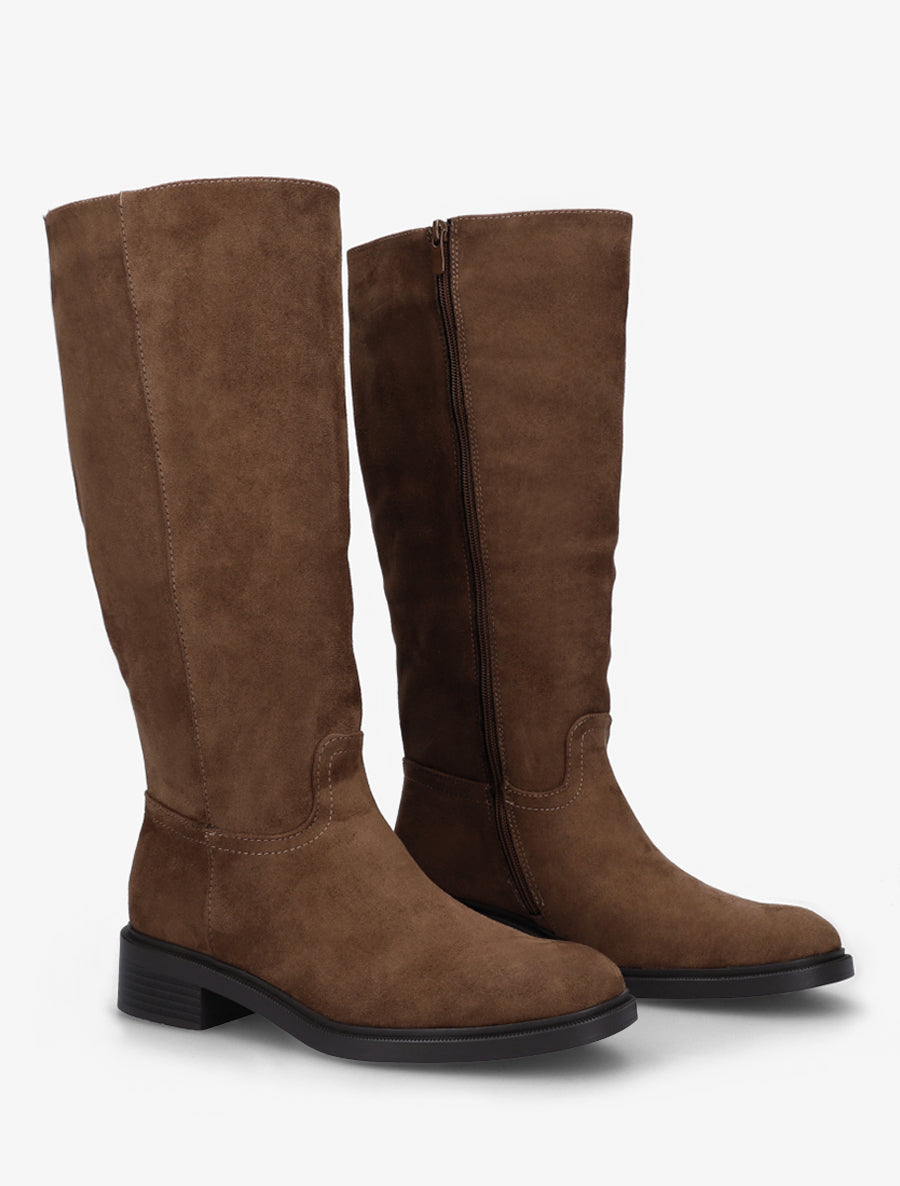 Bottes surpiqûres apparentes en suédine - Marron - 4