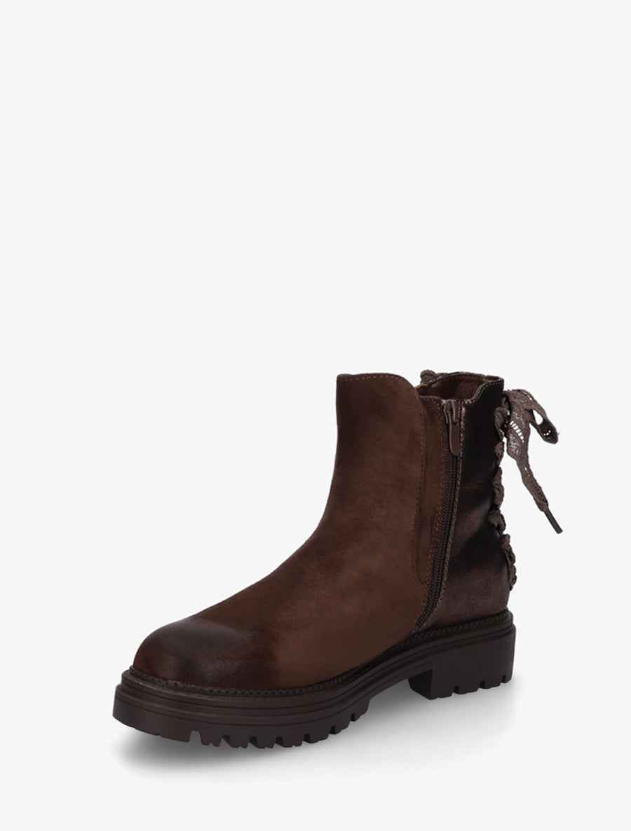 Bottines à contrefort irisé et detail lacet en crochet - Marron - 3