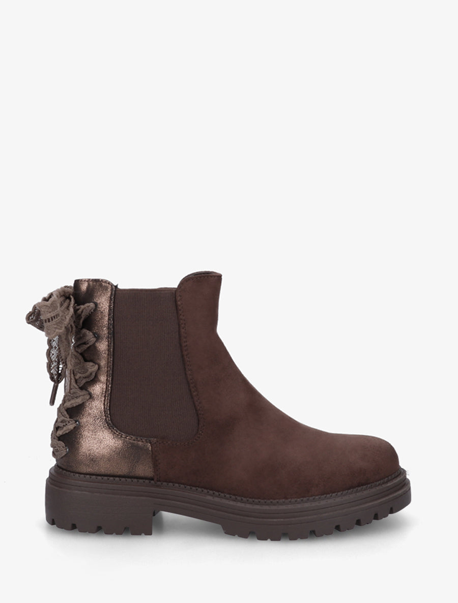 Bottines à contrefort irisé et detail lacet en crochet - Chocolat - 1