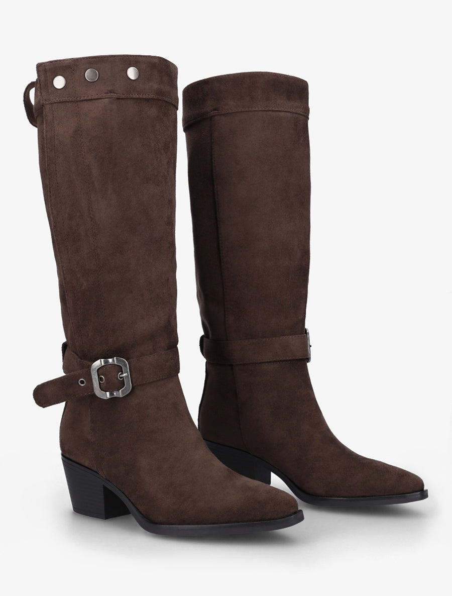 Bottes ajustable en suédine - Chocolat - 4