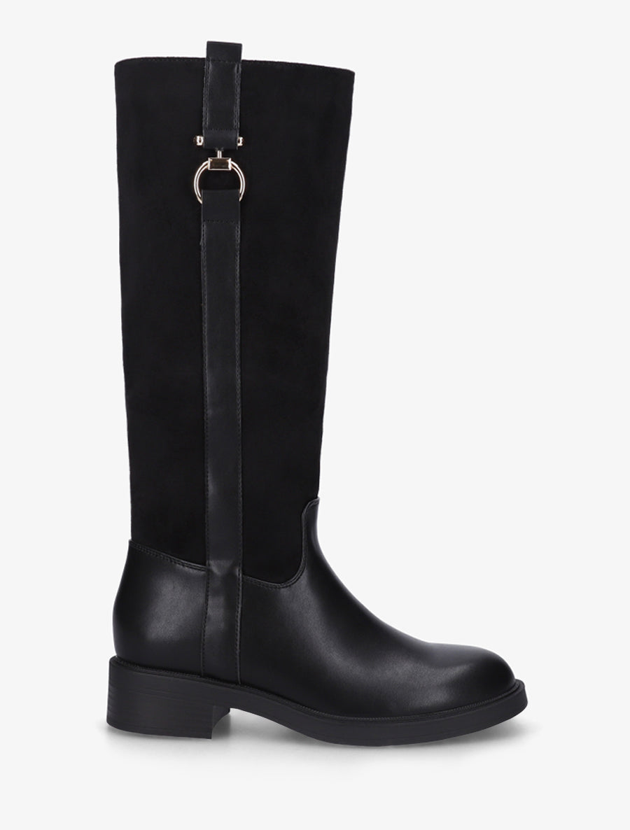 Bottes cavalières bi-matière à boucle - Noir - 1