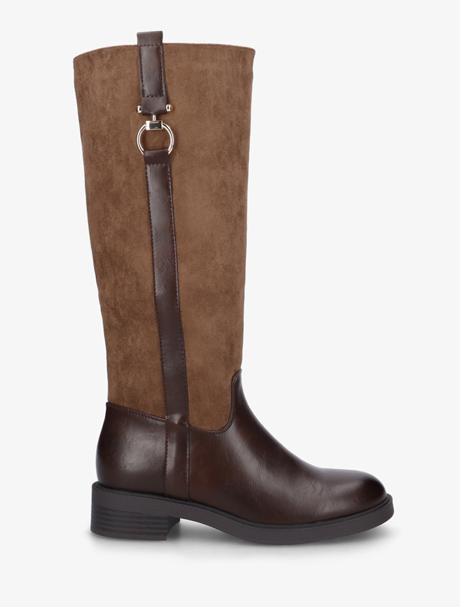 Bottes cavalières bi-matière à boucle - Marron - 1