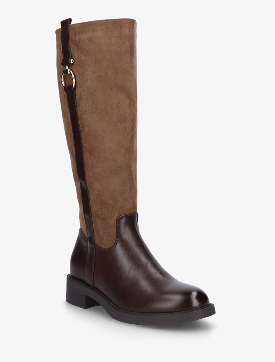 Bottes cavalières bi-matière à boucle - Marron - 2