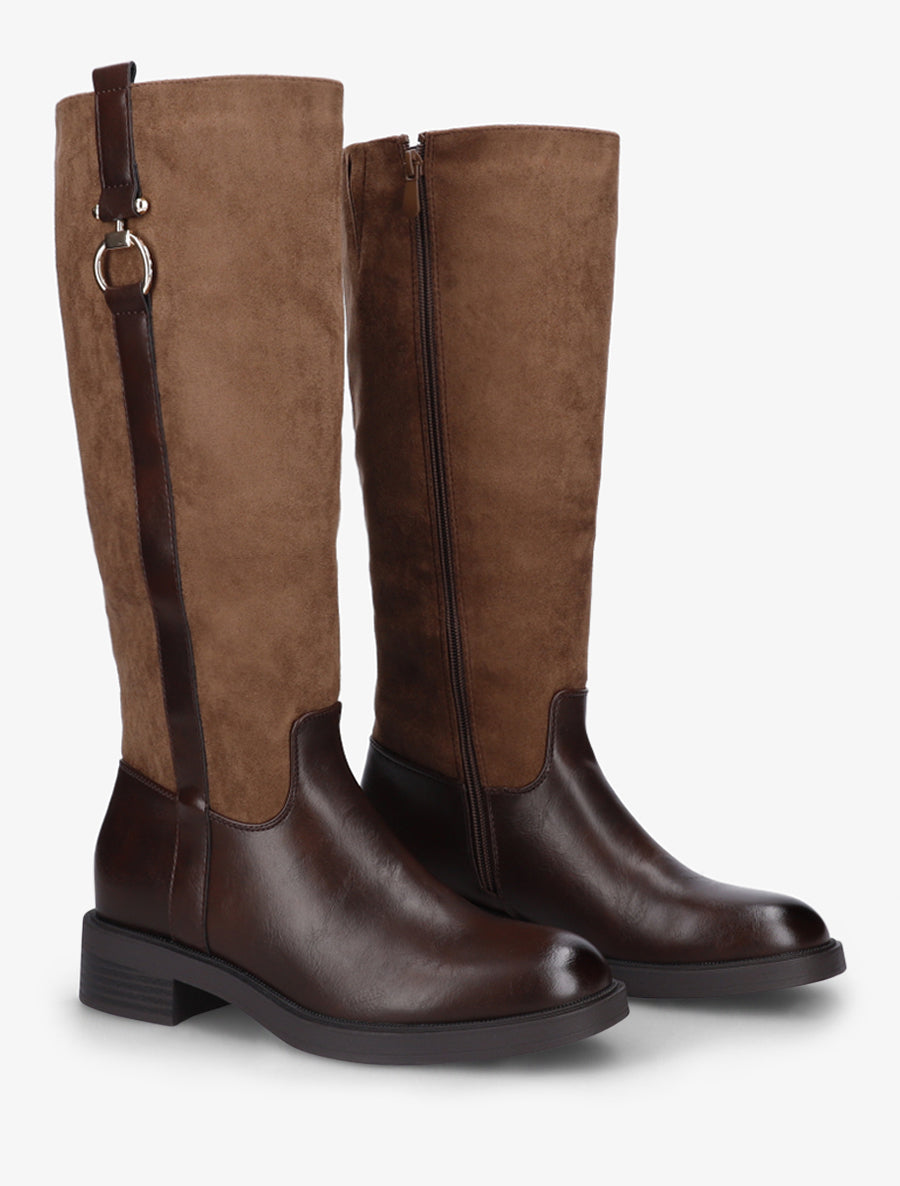Bottes cavalières bi-matière à boucle - Marron - 4