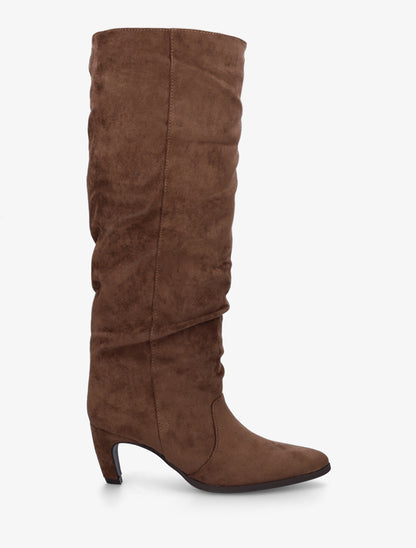 Bottes plissées en suédine à enfiler - Marron - 1