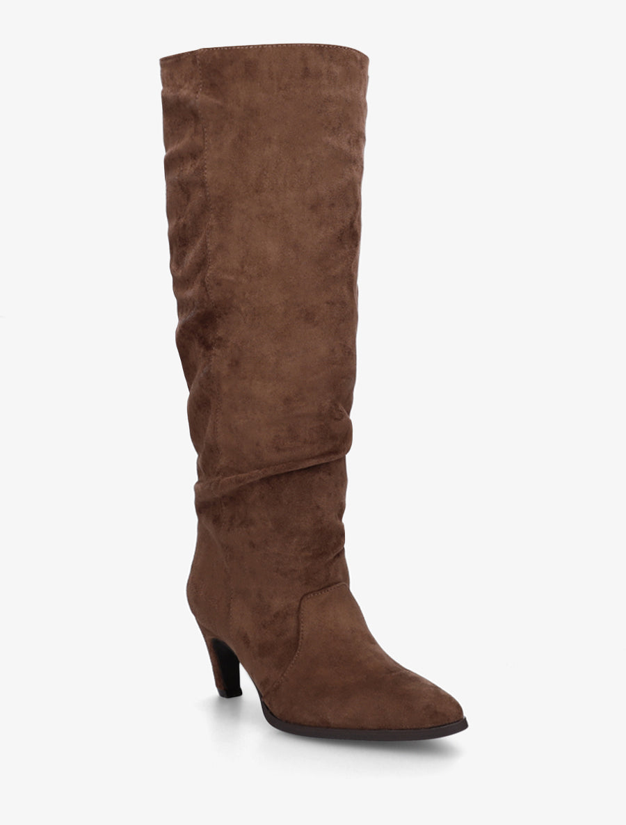 Bottes plissées en suédine à enfiler - Marron - 2