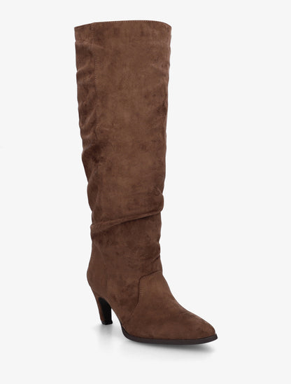 Bottes plissées en suédine à enfiler - Marron - 2