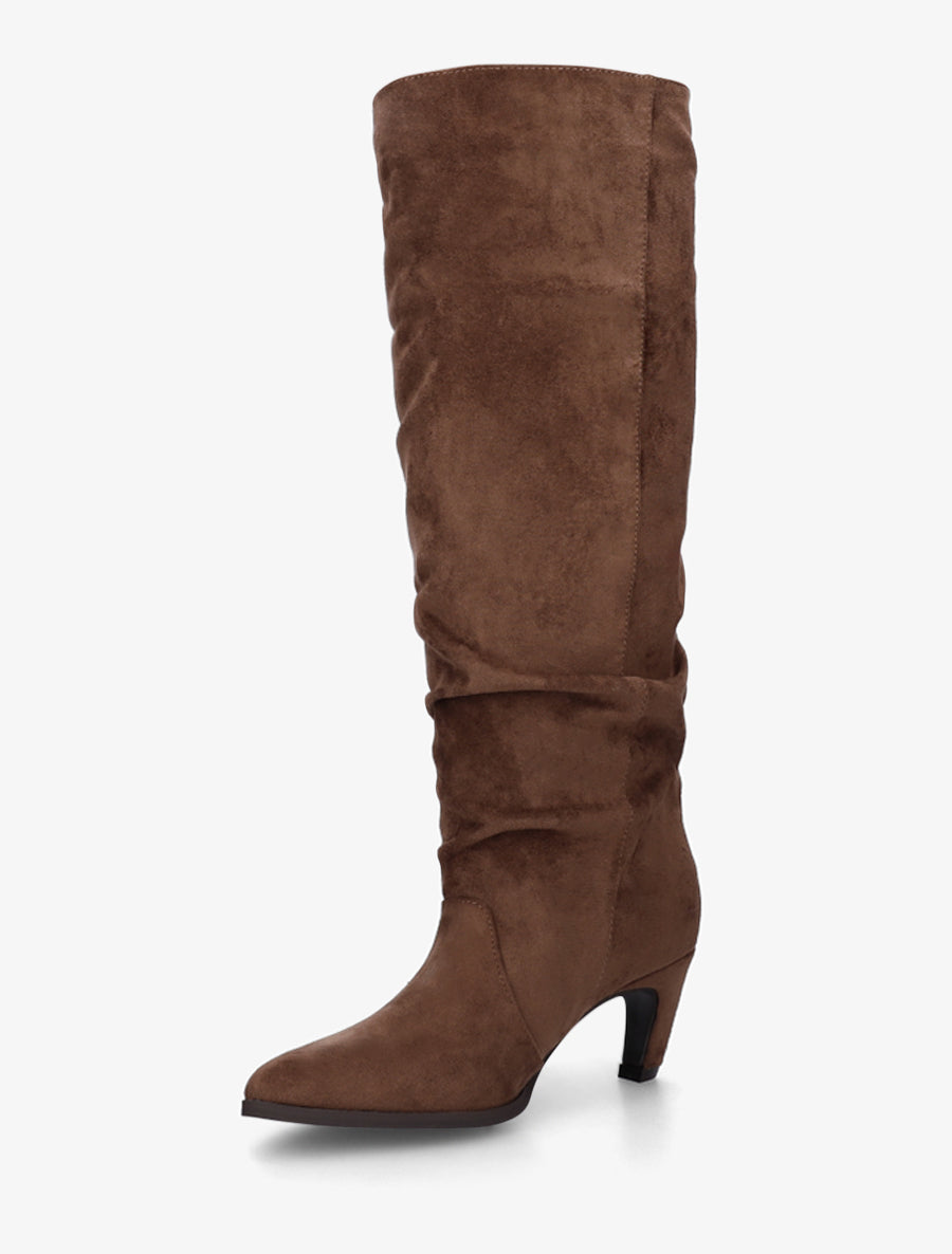 Bottes plissées en suédine à enfiler - Marron - 3