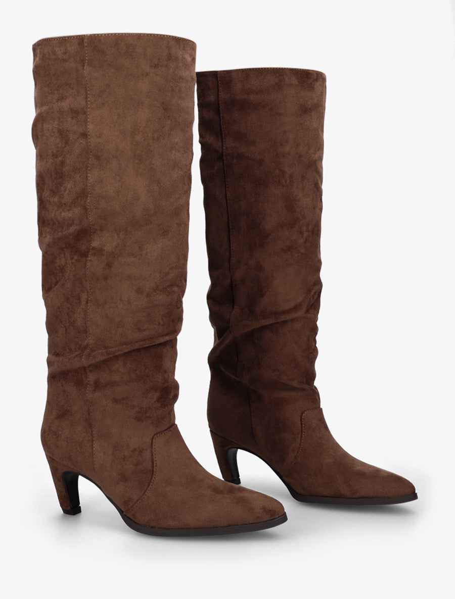 Bottes plissées en suédine à enfiler - Marron - 4