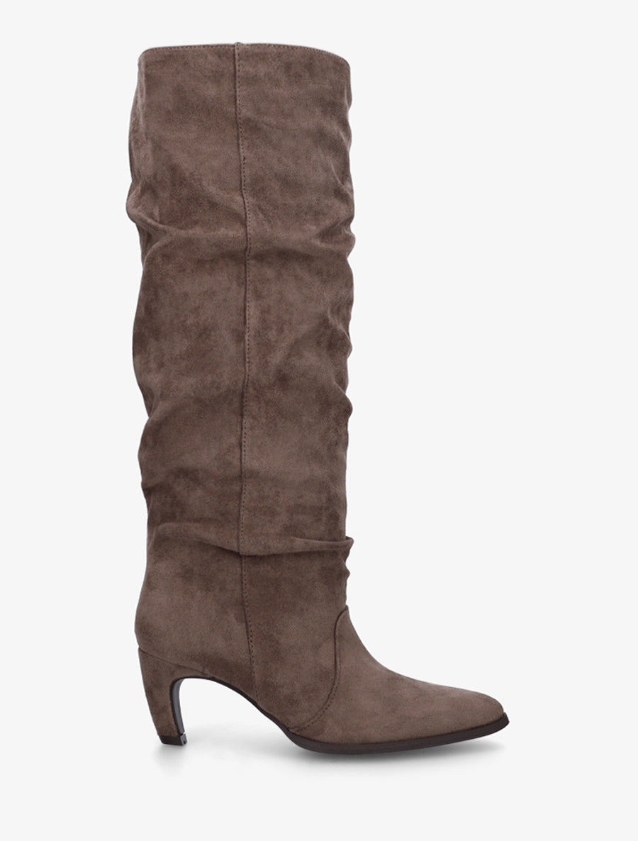 Bottes plissées en suédine à enfiler - Taupe foncé - 1