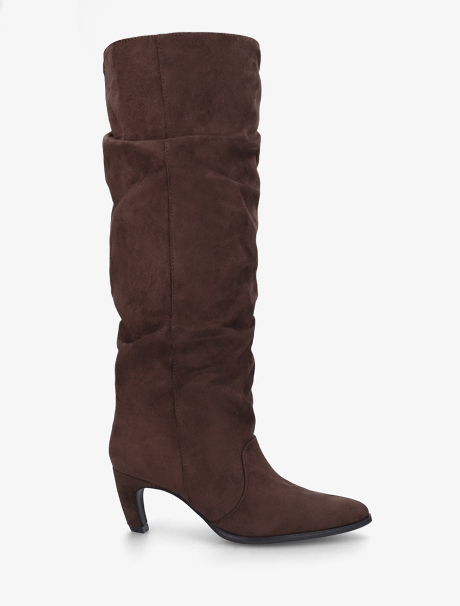 Bottes plissées en suédine à enfiler - Chocolat - 1