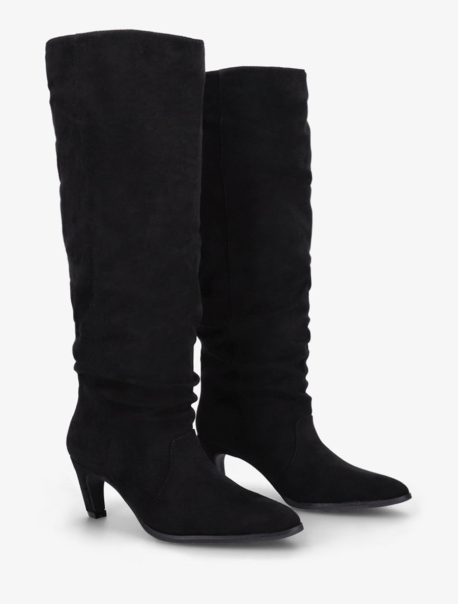 Bottes plissées en suédine à enfiler - Noir - 4