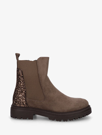 Bottines en suédine à contrefort pailleté - Taupe foncé - 1