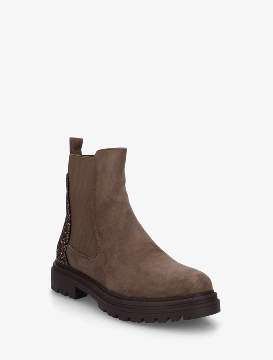 Bottines en suédine à contrefort pailleté - Taupe foncé - 2