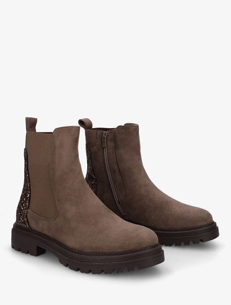 Bottines en suédine à contrefort pailleté - Taupe foncé - 4
