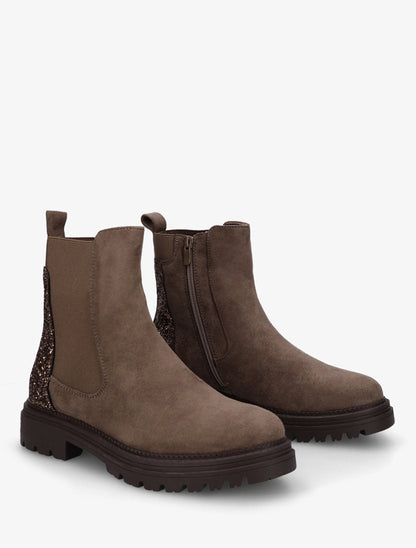 Bottines en suédine à contrefort pailleté - Taupe foncé - 4