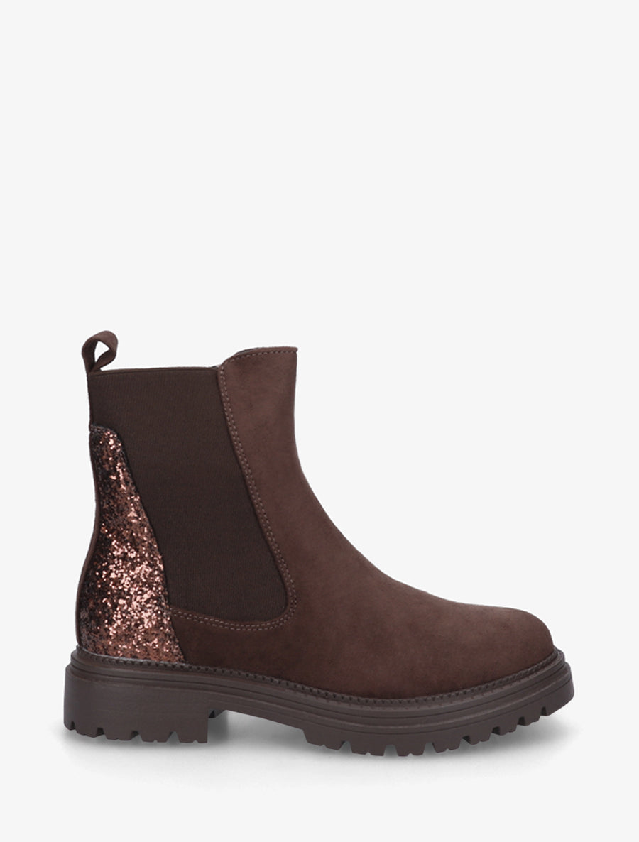 Bottines en suédine à contrefort pailleté - Chocolat - 1