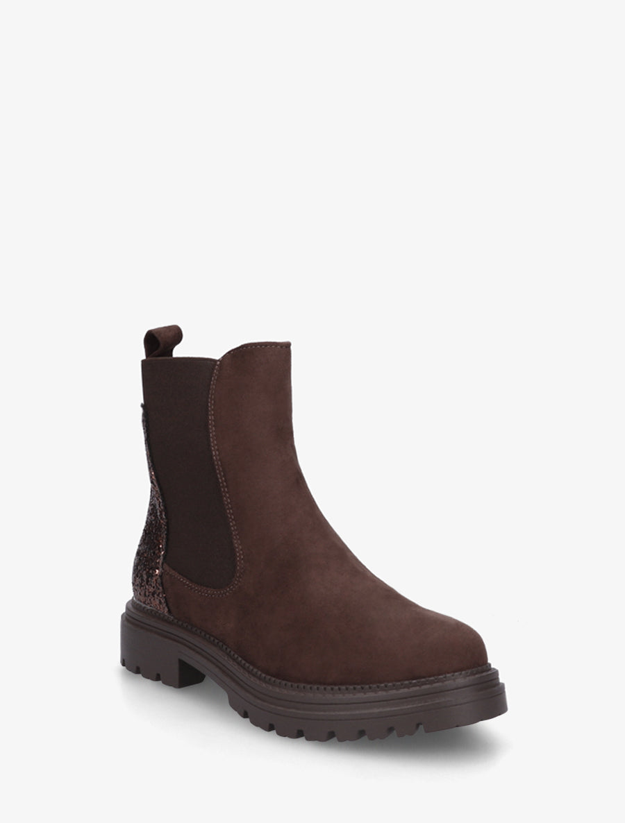Bottines en suédine à contrefort pailleté - Chocolat - 2