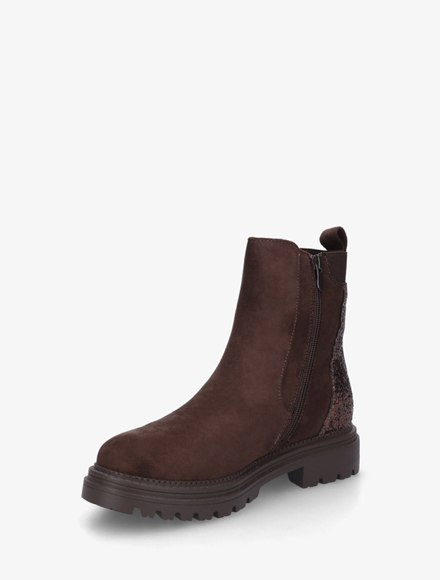 Bottines en suédine à contrefort pailleté - Chocolat - 3
