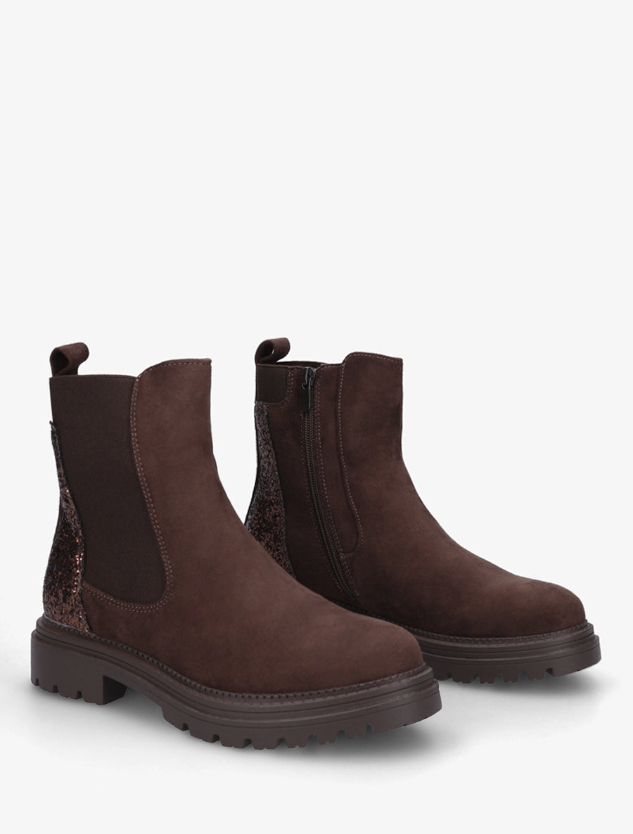 Bottines en suédine à contrefort pailleté - Chocolat - 4