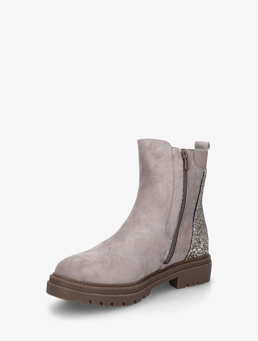 Bottines en suédine à contrefort pailleté - Gris clair - 3