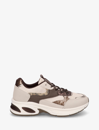 Baskets en suédine et python irisé - Beige - 1