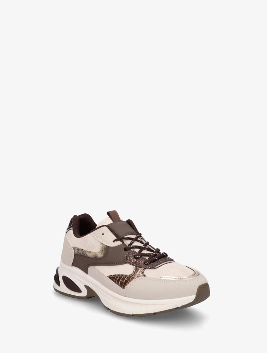 Baskets en suédine et python irisé - Beige - 2