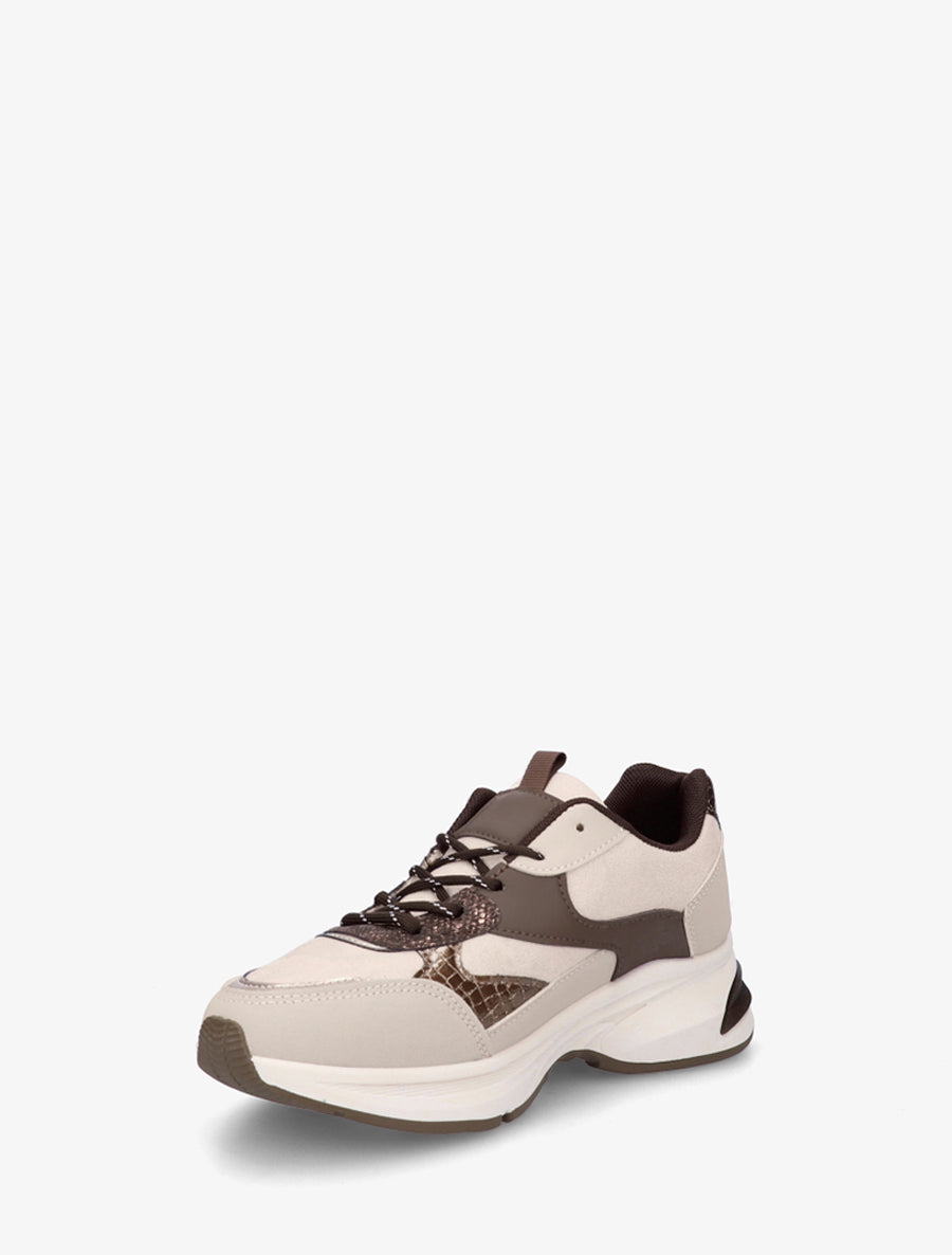 Baskets en suédine et python irisé - Beige - 3