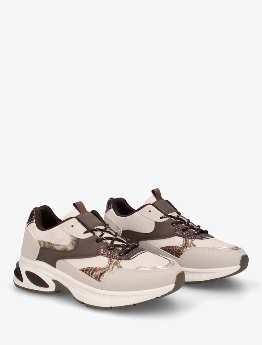 Baskets en suédine et python irisé - Beige - 4