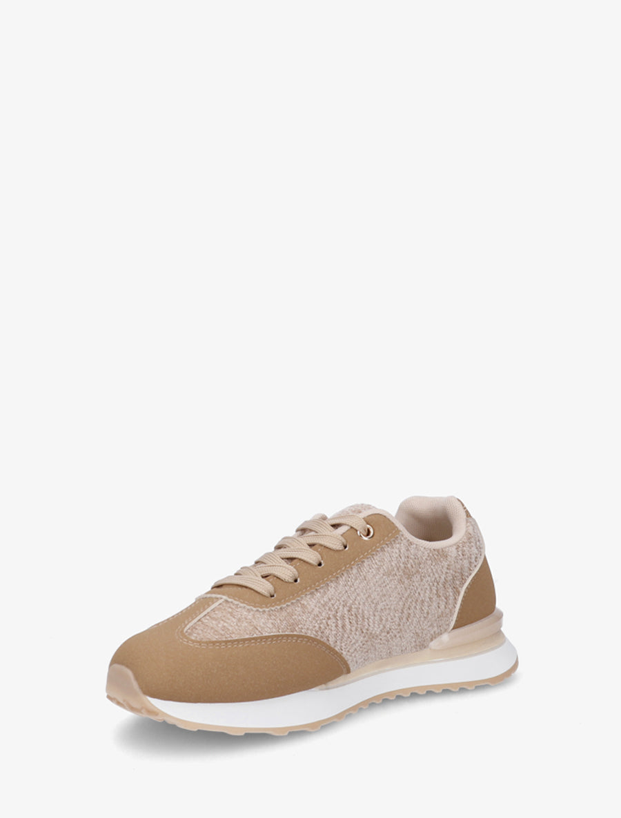 Baskets effet nubuck et tissu empiècement en V léopard - Beige foncé - 3