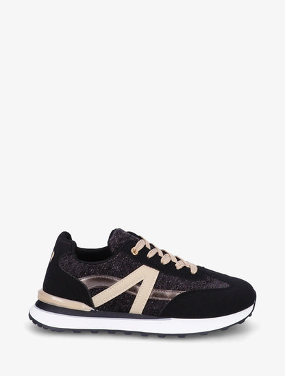Basketseffet nubuck et tissu irisé empiècement en V - Noir - 1
