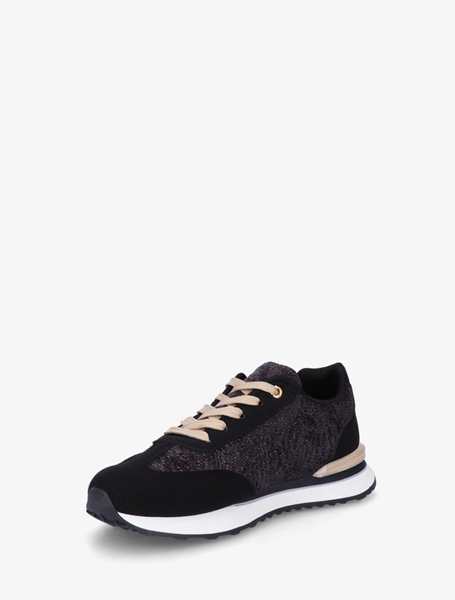 Basketseffet nubuck et tissu irisé empiècement en V - Noir - 3
