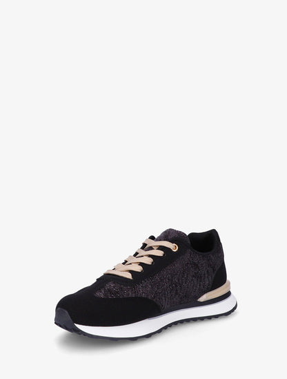 Basketseffet nubuck et tissu irisé empiècement en V - Noir - 3